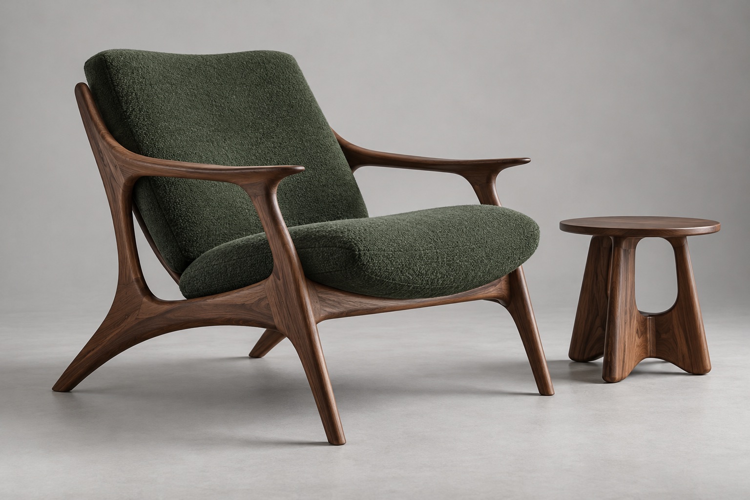Original walnut lounge chair with woven upholstery