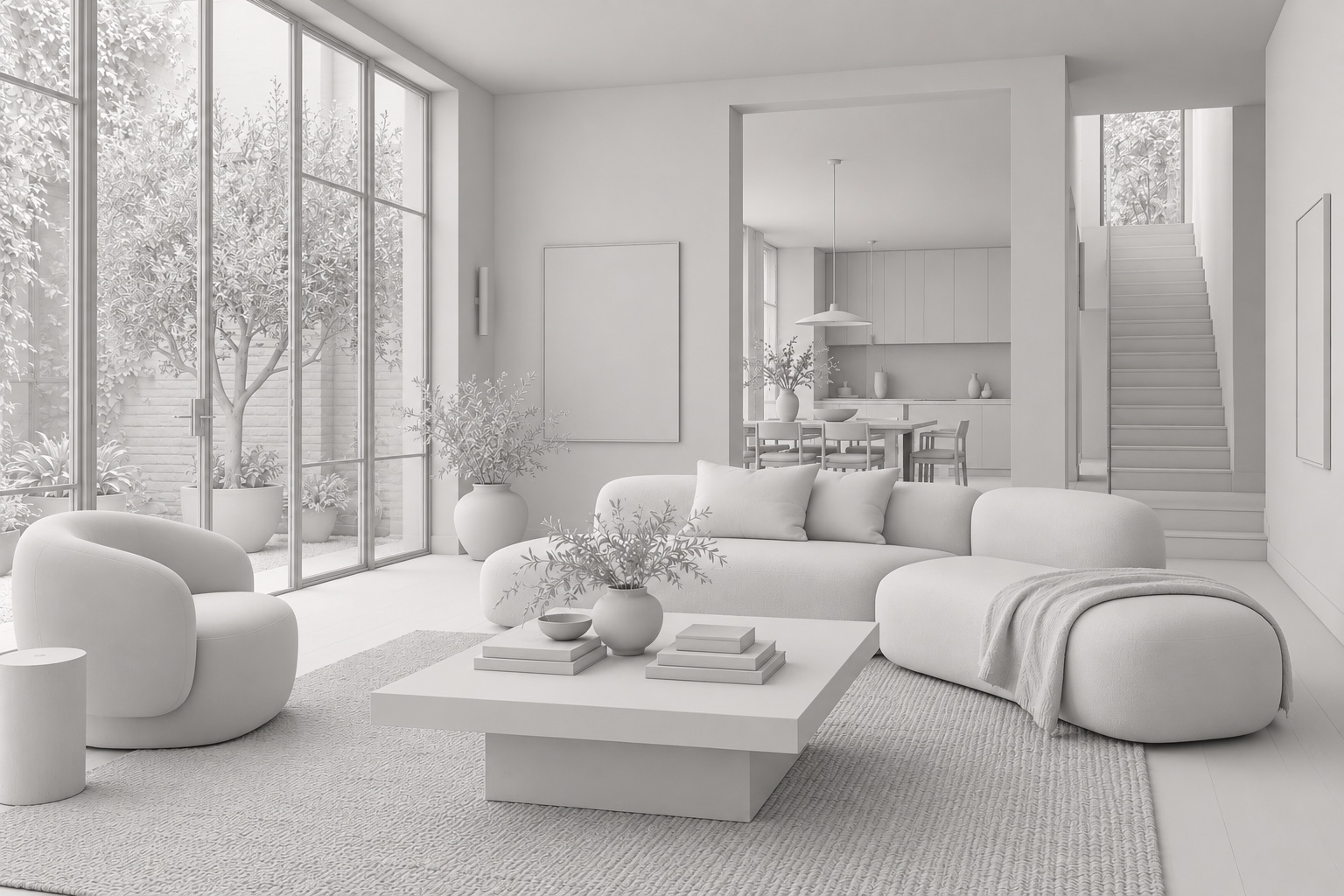 White clay model of the townhouse interior